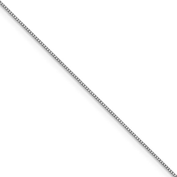 0.7mm 14k White Gold Solid Box Chain Lobster Clasp Necklace, 20 Inch